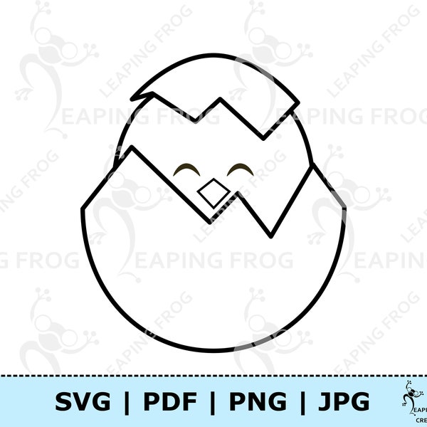 Easter Chick Coloring Page JPG PDF SVG png. Baby chick clipart. Digital download. Black and White Outline. Coloring book. Chick hatching egg