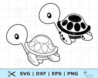 Cute Sea Turtle SVG PNG DXF eps. Sea Turtle Digital download, Cricut Silhouette cut files. Outline, Stencil, Coloring Page, clipart.