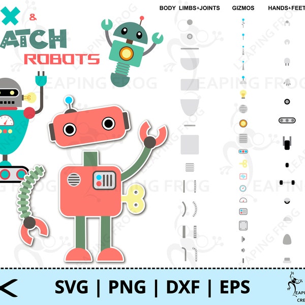 Robots SVG. PNG. Mix & Match! Cut, layered files. Cricut, Silhouette, etc. Sublimation, print to cut, Bundle, Set. Cute. Instant download!