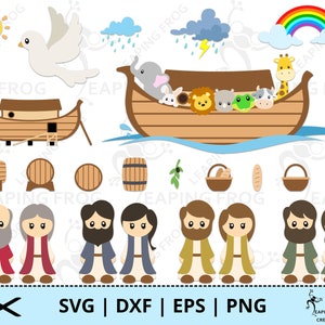 Noah&#39;s Ark SVG. PNG. Cricut cut files, layered. Silhouette files. Rainbow, animals, lion, giraffe, props, cute, DXF, eps. Instant download.