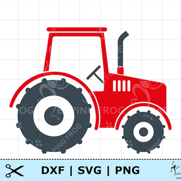 Red farm tractor SVG PNG DXF. Whole image & layered cut files. Digital download, vector. Can use w Cricut, Silhouette. Cute tractor clipart.