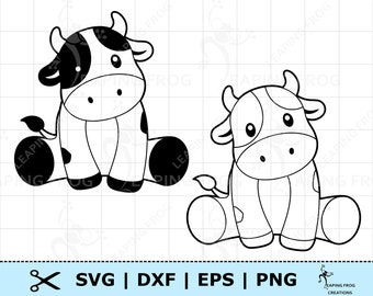 Cow SVG PNG. Cricut cut files, Silhouette files. Outline, Stencil. Farm animals. DXF, eps. Instant download! Cute.