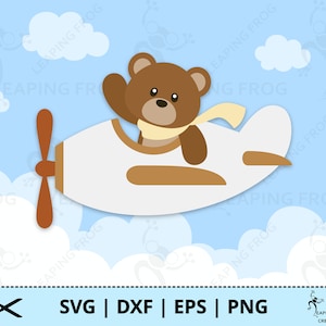 Orso in aereo SVG. PNG. File tagliati e stratificati Cricut, sublimazione, stampa su taglio, ecc. Orsacchiotto, DXF, eps. Download istantaneo.