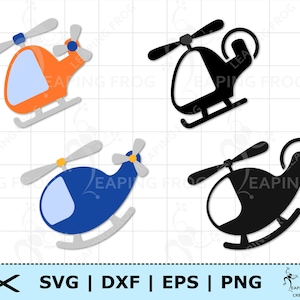 Helicóptero SVG. PNG. 4 versões! Corte Cricut, arquivos em camadas, Silhouette. DXF, eps. Clipart, vetor. Festa de aniversário, veículos urbanos.
