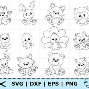 Ensemble SVG animaux des bois. Créatures des bois SVG. Fichiers de coupe Cricut. Fichiers silhouette. DXF. Lot d'animaux de la forêt png dxf. Contour.