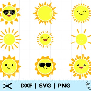 -Sonnen SVG PNG DXF. Mix & Match. Digitaler Download Vektorgrafik. Sonne Cricut Dateien, Silhouette. Sonnenschein Clipart. Sonnenbild. Niedliche Sonnen. Set.