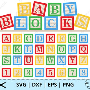 Bebê bloqueia SVG. PNG. Arquivos cortados e em camadas, Circut, Silhouette. Letras, Números, Alfabeto. Fofo, Berçário, Aniversário, Download instantâneo.