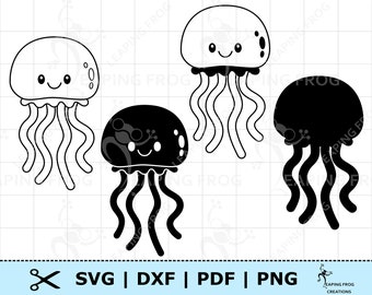 Linda medusa SVG PNG DXF pdf. Archivos de corte Cricut, Silueta. Página para colorear de medusas bebé svg. Imágenes prediseñadas de medusas, contorno, plantilla.
