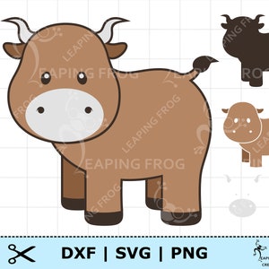 Cute Bull SVG PNG DXF. Digital download. Whole image & layers.  Cricut, Silhouette Cut Files. Cow clipart. Bull vector. Farm animal download