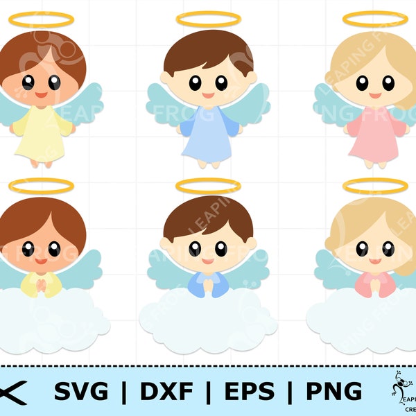 Angels SVG. PNG. Cricut cut files, layered. Silhouette files. Christmas, Guardian. Boy, Girl, clouds, halos, kids, cute! Instant download!