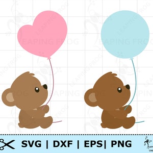 Bébé ours avec ballon SVG. Fichiers de découpe circulaire, Silhouette. Fichiers superposés. Clipart ours en peluche. Mignon bébé ours png. Ours en peluche, ours brun.