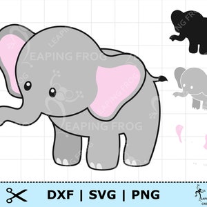 Lindo elefante SVG PNG DXF. Imagen completa y en capas. Cricut, archivos de corte de silueta. Imágenes prediseñadas de elefante. Ideal para guardería, baby shower. Digital.