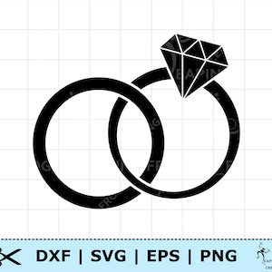 Wedding Rings svg. Cricut cut files, Silhouette cut files & Cameo files. Diamond Ring SVG. Stencil, Outline. Clipart. PNG. EPS. dxf.