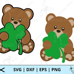 Ours de la Saint-Patrick SVG. PNG. Fichiers découpés Cricut, fichiers superposés. Numérique. Nounours, porte-bonheur, trèfle, trèfle, chapeau. Téléchargement instantané !
