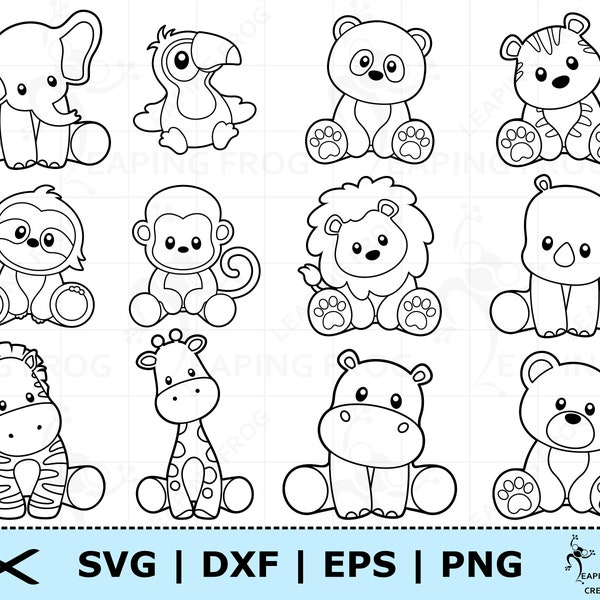 Jungle Animals SVG Set. Safari Animals SVG. Cricut cut files, Silhouette files. Outline, Stencil. Jungle animals bundle png dxf. Clipart eps