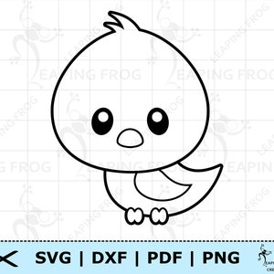 Schattige babyvogel SVG PNG DXF eps. Vogel digitale download, Cricut silhouet gesneden bestanden. Overzicht, stencil, kleurplaat.
