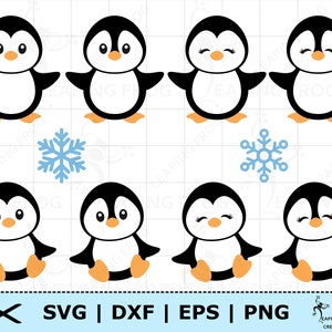 Pingüinos SVG. Archivos de corte Cricut, archivos en capas. Silueta. Paquete de pingüinos, conjunto. DXF. PNG. eps. Clipart. Vector. Descarga digital / instantánea.