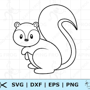 Schattige baby eekhoorn SVG EPS DXF png. Cricut Cut-bestanden, silhouet. Eekhoorn kleurplaat SVG, eekhoorn overzicht, stencil, clipart.
