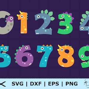 Dinosaurier Zahlen SVG. Cricut Schnitt Dateien, Dateien mit Ebenen. Silhouette-Dateien. png. eps. dxf. Zahlen zum Geburtstag, 1. Sofortdownload!