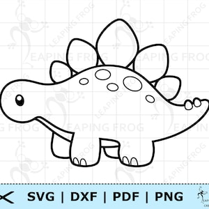 Lindo bebé dinosaurio SVG PNG DXF eps. Descarga digital de Stegosaurus, archivos cortados Cricut Silhouette. Contorno, plantilla, página para colorear.