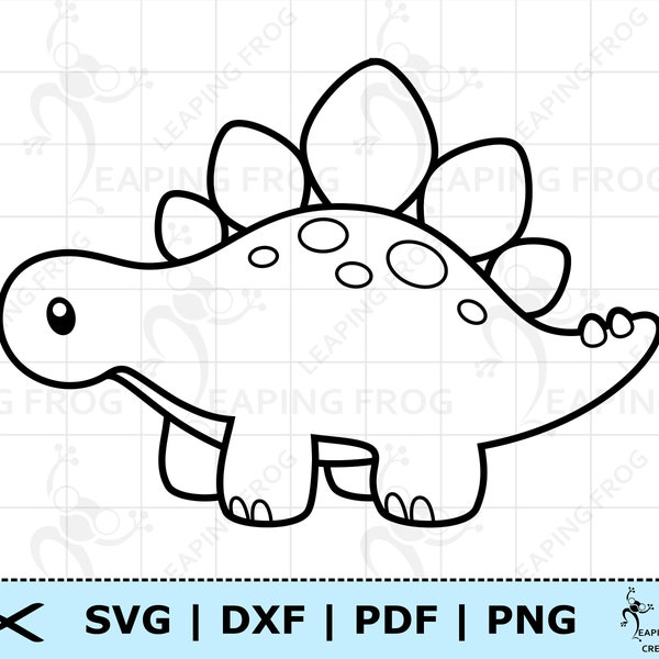 Cute Baby Dinosaur SVG PNG DXF eps. Stegosaurus digital download, Cricut Silhouette cut files. Outline, Stencil, Coloring Page.
