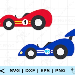 Rennauto SVG. PNG. Cricut Schnitt, Dateien mit Ebenen, Silhouette. DXF, eps. Clipart, Vektorgrafik. Geburtstagsfeier, Autos, Racing, Instant Download.