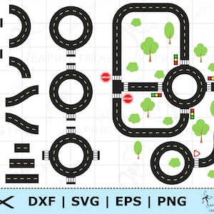 Road Set SVG. Race Car Track svg. Cricut cut files, Silhouette. Stop signs, trees, etc. Set, Bundle. PNG. DXF. eps. Instant Download!