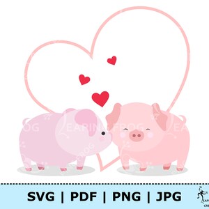 Cerdos del Día de San Valentín con Corazones - Descarga digital / instantánea. Rosado rojo. Imagen vectorial. Clipart. JPG, SVG, PDF png ¡Animales lindos! Besando cerdos
