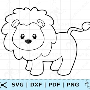 Schattige baby leeuw SVG. Knipbestanden, silhouetbestanden. Baby leeuw PNG. DXF. pdf. Leeuw overzicht SVG. Baby leeuw clipart. Kleurplaat leeuw.