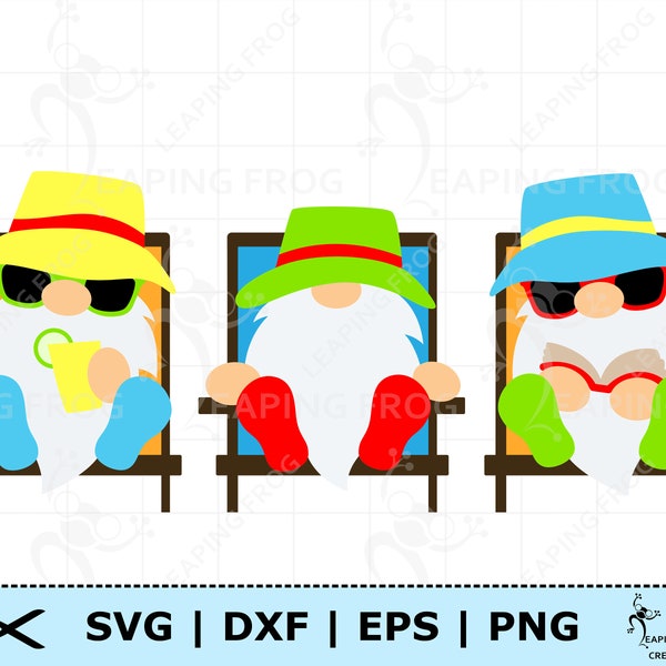 Summer Gnomes SVG. PNG. Cricut cut files, Silhouette. Layered. Beach, Garden Gnomes. DXF, eps. Instant download. Tropical, Beach Chairs.