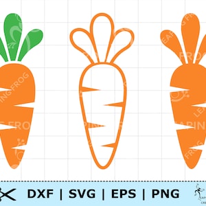 Orange carotte SVG PNG DXF eps. Trois carottes de Pâques. Fichiers de coupe Cricut et Silhouette. Carotte de lapin de Pâques. Téléchargement numérique / image vectorielle carotte