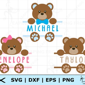 Teddy Bear Monogram SVG. PNG. 3 versions! Cricut cut files, layered files. Silhouette. Personalize, Customize with name. Girl Boy, DXF, eps