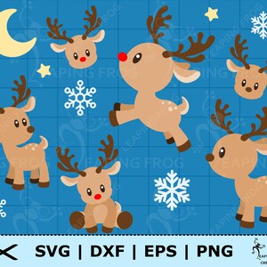 Rudolf SVG. PNG. Cricut gesneden bestanden, gelaagde bestanden. Silhouet. Rudolph het rood geneusde rendier. Bundel, set. DXF, eps. Directe download!