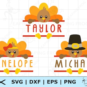 Thanksgiving Monogram SVG. PNG. 3 versions! Cricut cut files, layered files. Silhouette. Personalize, Customize with name. Turkeys DXF, eps