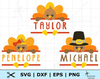 Thanksgiving Monogram SVG. PNG. 3 versions! Cricut cut files, layered files. Silhouette. Personalize, Customize with name. Turkeys DXF, eps