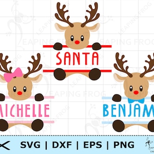 Rudolph-monogram SVG. PNG. 3 versies! Cricut gesneden bestanden, gelaagde bestanden. Silhouet. Personaliseer, pas aan met naam. Meisje jongen, DXF, eps