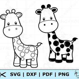 Girafe SVG PNG DXF pdf. Fichiers Cricut Cut, Silhouette. Animaux de la jungle. Contour, pochoir. Clipart girafe. Mignon, bébé.