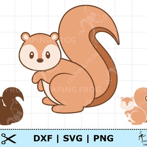 Écureuil mignon SVG PNG DXF. Fichiers entiers et superposés. Téléchargement numérique. Cricut, fichiers de coupe Silhouette. Clipart d'écureuil de dessin animé. Scrapbooking.