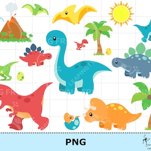 Dinosaur PNG bundle. 45 files! Baby Dinosaurs in Eggs, Palm Trees, Volcano, Sun, etc. Dinosaur clipart. Dinosaur png. T-rex png. Set png.