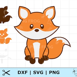 Cute Fox SVG PNG DXF. Whole & layered files. Digital download. Cricut, Silhouette Cut Files. Cartoon fox clipart.  Scrapbooking, Silhouette