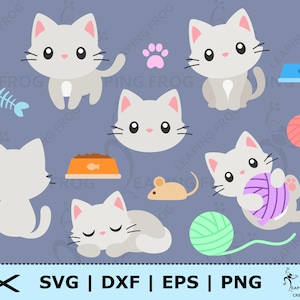 Gatos SVG. PNG. Arquivos de corte Cricut, em camadas. Arquivos de silhueta. Sublimação. Pacote de gatinho fofo, conjunto. Dormindo, sentado. Download instantâneo!