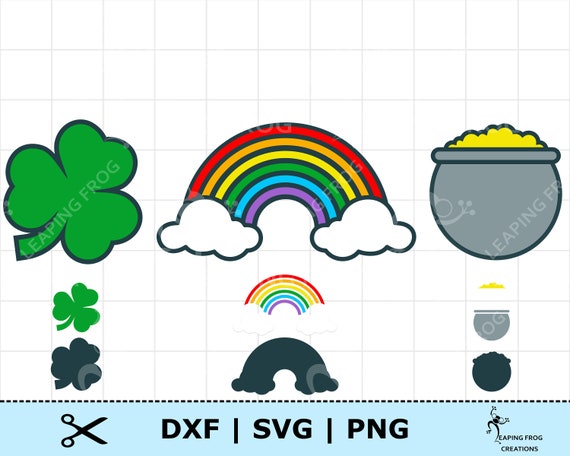 Download St Patrick S Day Svg Png Dxf Shamrock Clover Rainbow Pot Of Gold Clipart Digital Download Vector
