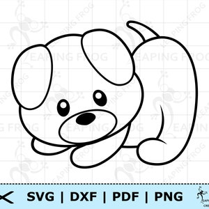 Schattige puppy hond SVG PNG DXF eps. Puppy digitale download, Cricut silhouet gesneden bestanden. Overzicht, stencil, kleurplaat.