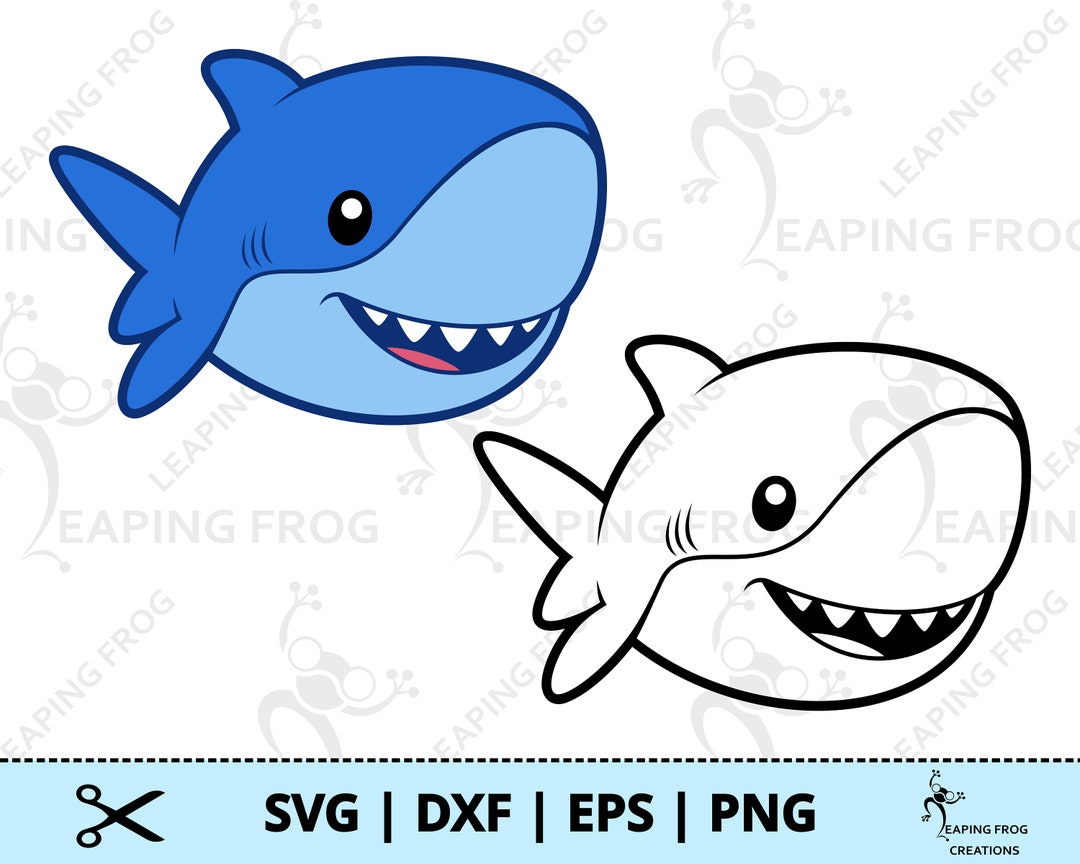 Sweet Kawaii Chibi Shark Clipart Digital Download SVG PNG JPG PDF Cut Files