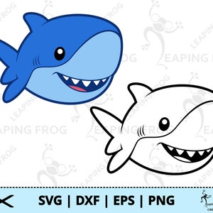 Tubarão fofo SVG. PNG. Arquivos de corte Cricut, em camadas. Silhueta. Sublimação. Bebê, Fofo, Água, Oceano, Animal de praia. DXF, eps. Download instantâneo.