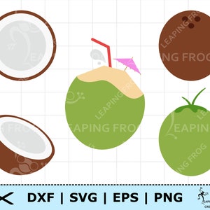 Kokos SVG. Kokos DXF. Pliki do cięcia kokosa. Clipart kokosa. Skorupa kokosa. EPS png. Napój kokosowy svg. Owoce svg. Pliki Cricut, warstwowe.
