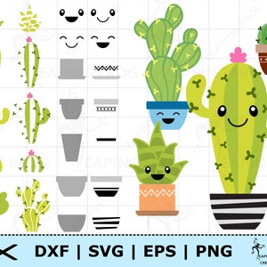 Cacto SVG. Suculentas SVG. Arquivos de corte Cricut, arquivos em camadas. Silhueta. Misture e combine! Cacto DXF. Conjunto de cactos svg. Conjunto de cactos svg. Clipart png