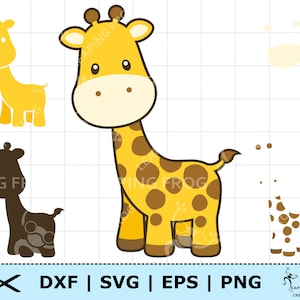 Linda jirafa bebé SVG PNG DXF eps. Cricut, archivos de corte de silueta. En capas. Imágenes prediseñadas de jirafa. Genial para guardería. Descarga digital. Vector.