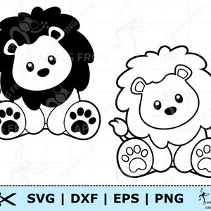 Leão fofo SVG. Desenho de Leão para colorir. Leão PNG. Arquivos de corte Cricut, Silhueta. DXF. pdf. Contorno de leão svg. Estêncil de leão svg. Clipart de leão.