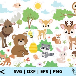 Animali del bosco SVG. PNG. File tagliati e sovrapposti. Cricut, sagoma, sublimazione. Animali della foresta, bambino, carino, DXF, eps, download istantaneo